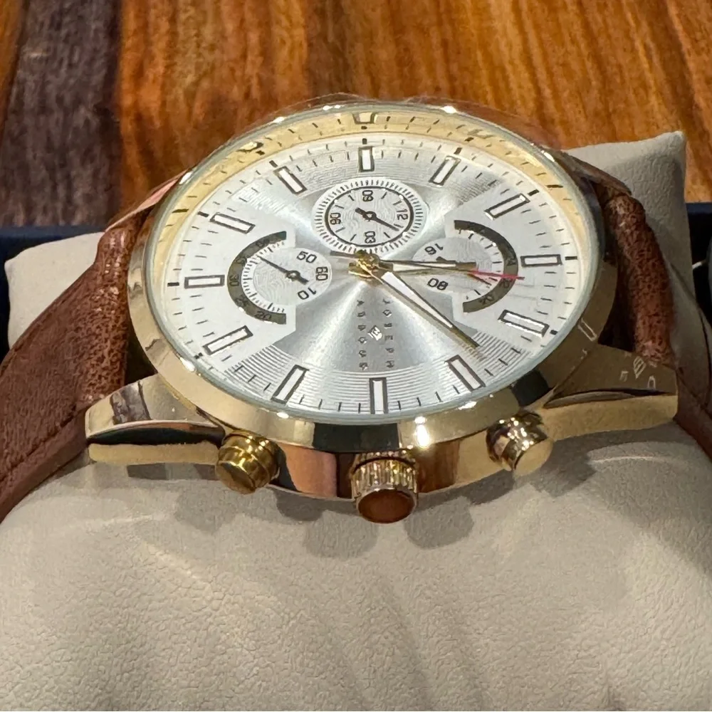 Joseph Abboud Gold Accent Leather Strap Designer Men’s Wrist Watch